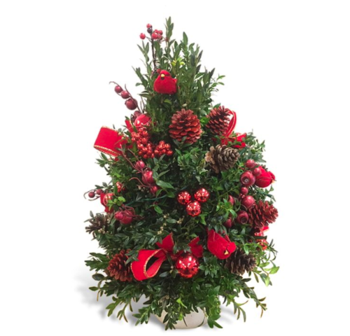 Boxwood Holiday Tree Red Cardinals